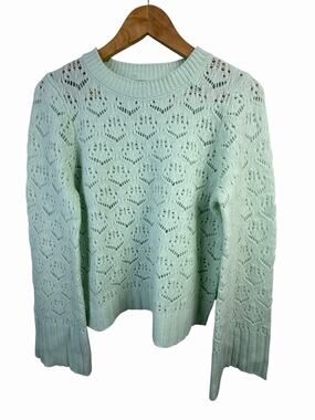 J Crew Pointelle Wool Blend Knit Sweater Size M Mint Green Women's Pullover